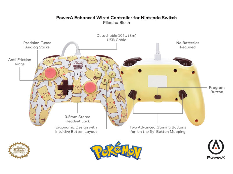 PowerA Enhanced Wired Controller for Nintendo Switch - Pikachu Blush - Wired Controller - Nintendo Switch