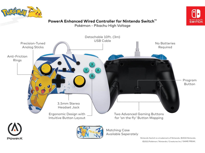 PowerA Enhanced Wired Controller for Nintendo Switch - Pikachu High Voltage - Wired Controller - Nintendo Switch