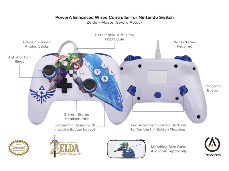 PowerA Enhanced Wired Controller for Nintendo Switch - Zelda Master Sword Attack - Wired Controller - Nintendo Switch