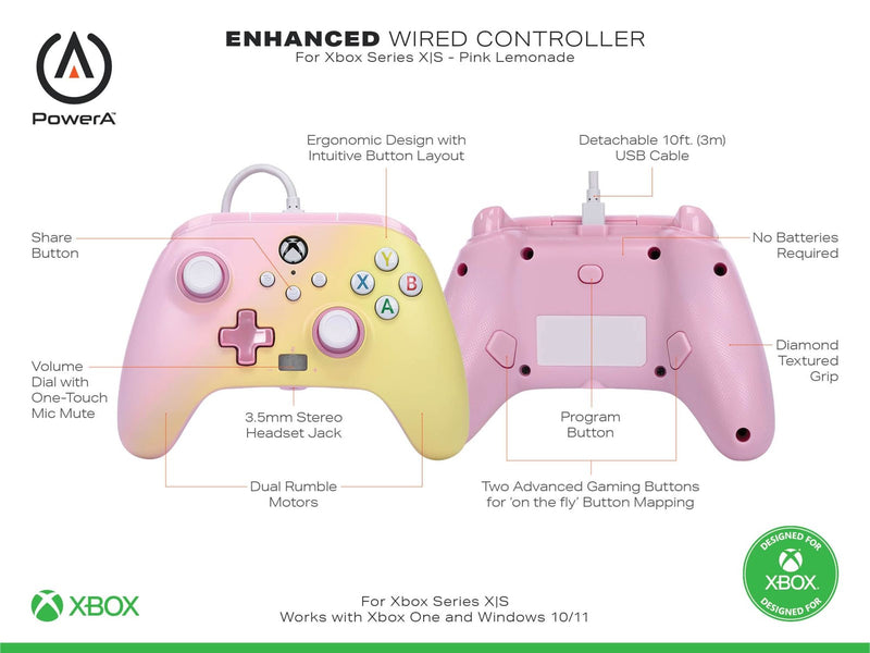 PowerA Enhanced Wired Controller for Xbox Series X|S - Pink Lemonade - Wired Controller - Microsoft Xbox One