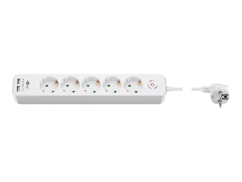 Pro 5-way w/switch - 2xUSB ports - Weiß - 1.5m