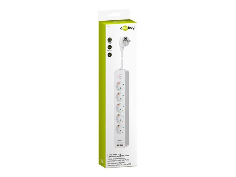 Pro 5-way w/switch - 2xUSB ports - Weiß - 1.5m