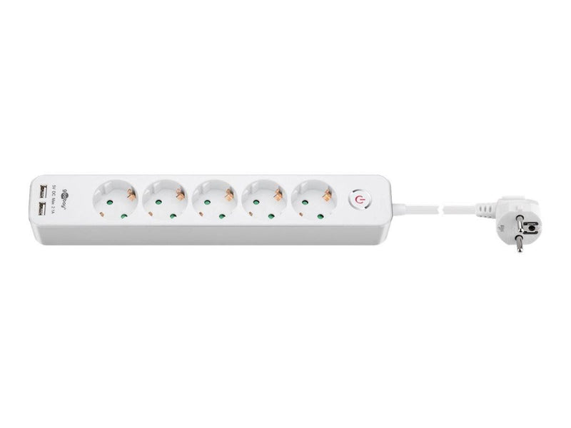 Pro 5-way w/switch - 2xUSB ports - Weiß - 1.5m
