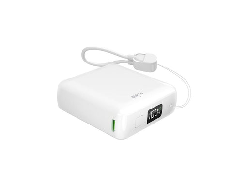 Puro 10000mAh 20W USB-C USB-A power bank with display and built-in USB-C cable - white - 10000 mAh