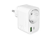 Puro 20W Power Delivery Charger with Schuko Plug and Socket 1x USB-C + 1x USB-A - White