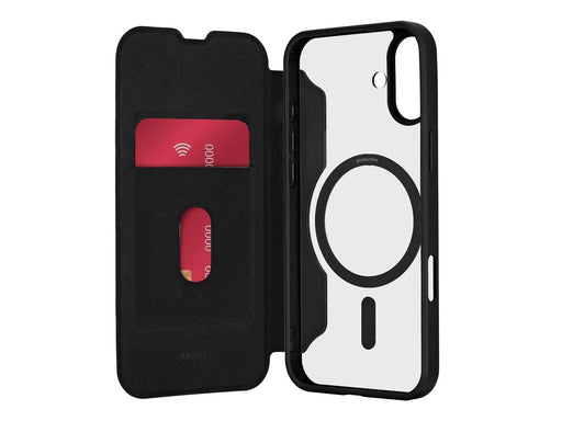 Puro Book Mag MagSafe Leather Case with Flap and Card Slot for iPhone 16 - Black