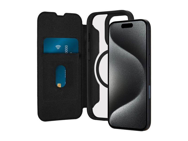Puro Book Mag MagSafe Leather Case with Flap and Card Slot for iPhone 16 Pro - Black