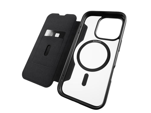 Puro Book Mag MagSafe Leather Case with Flap and Card Slot for iPhone 16 Pro Max - Black