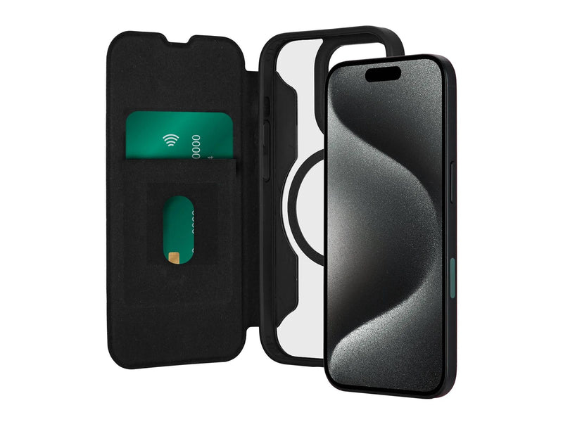 Puro Book Mag MagSafe Leather Case with Flap and Card Slot for iPhone 16 Pro Max - Black