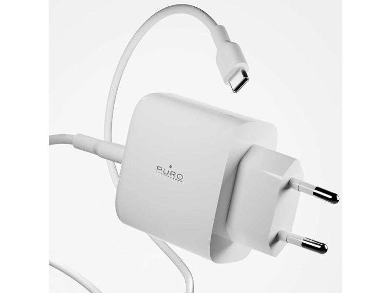 Puro Daily Prolite 45W USB-C USB-A Power Delivery Charger with USB-C Cable - White