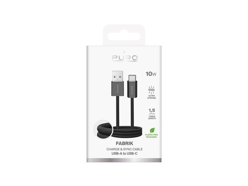 Puro Fabrik 2.0 10W USB-A - USB-C Braided Cable 1.5 m - Black