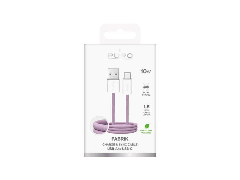 Puro Fabrik 2.0 10W USB-A - USB-C Braided Cable 1.5 m - Pink