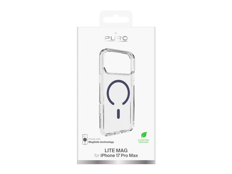 Puro Lite Mag TPU+PC Case Compatible with MagSafe for iPhone 17 Pro Max - Transparent with Blue Ring
