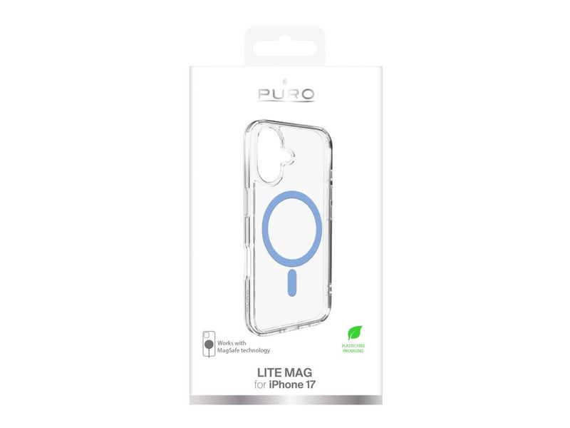 Puro Lite Mag TPU+PC Case Compatible with MagSafe for iPhone 17 - Transparent with Blue Ring