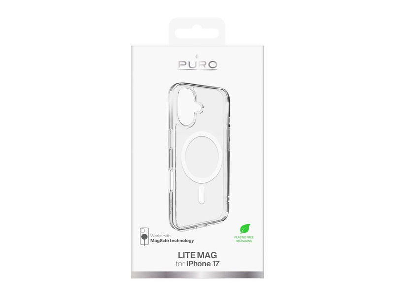 Puro Lite Mag TPU+PC Case Compatible with MagSafe for iPhone 17 - Transparent with White Ring