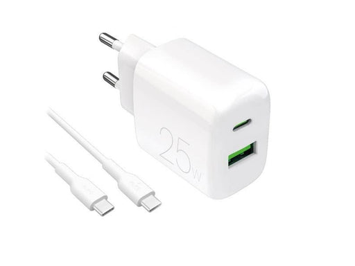 Puro PROLITE 25W USB-A / USB-C Wall Charger + USB-C - USB-C 1.2m Cable - White