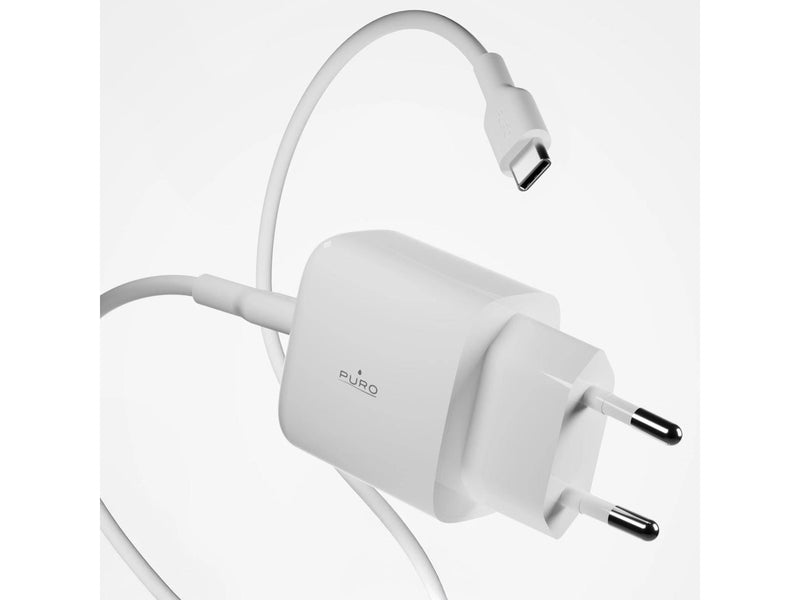 Puro PROLITE 25W USB-A / USB-C Wall Charger + USB-C - USB-C 1.2m Cable - White