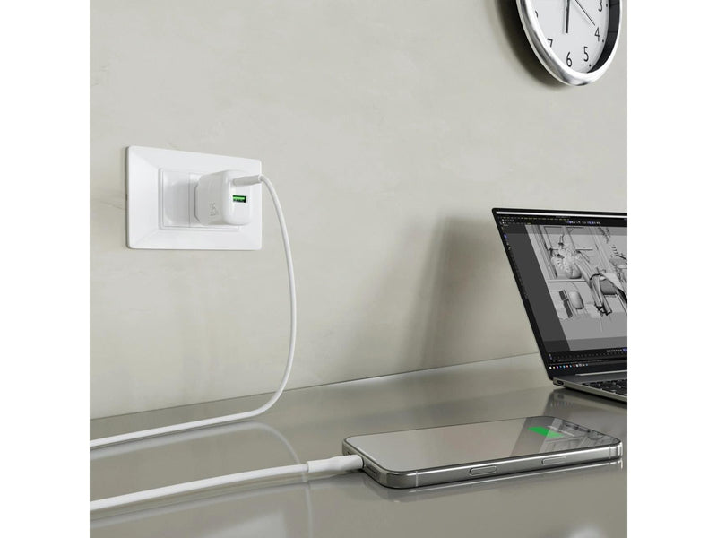 Puro PROLITE 25W USB-A / USB-C Wall Charger + USB-C - USB-C 1.2m Cable - White