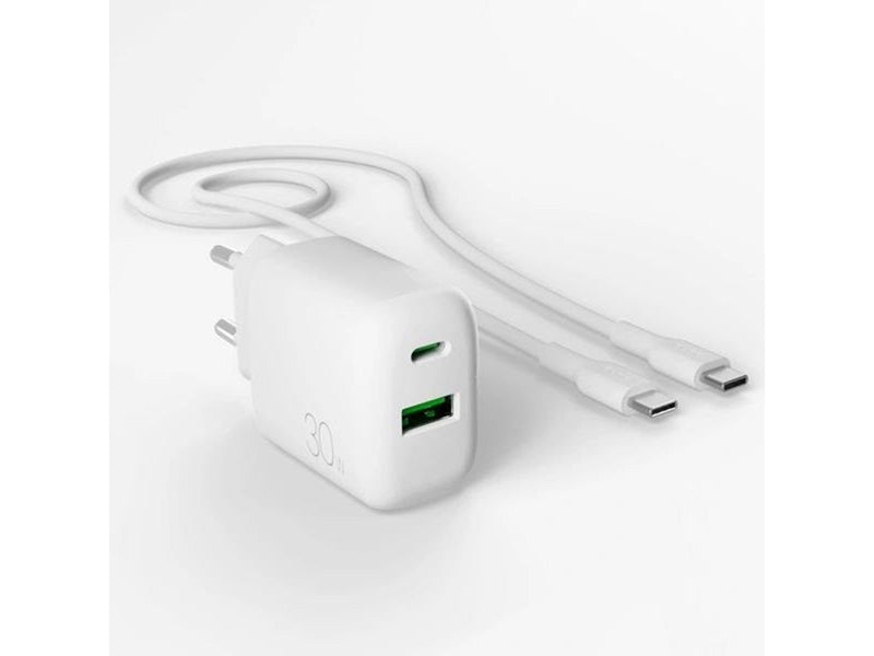 Puro  PROLITE 30W USB-A / USB-C Wall Charger + USB-C - USB-C 1.2m Cable - White