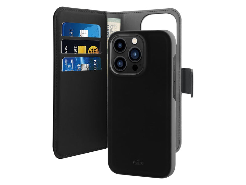 Puro Wallet Detachable MagSafe 2in1 Eco Leather Case with Flip and Wallet for iPhone 14 Pro Max - Black