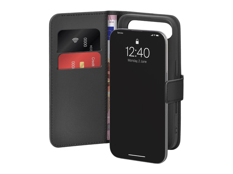 Puro Wallet Stand Case for iPhone 17 Air made of eco-leather with a flap wallet and stand function - black