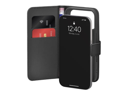 Puro Wallet Stand Case for iPhone 17 Pro Made of Eco-Leather with a Flap Wallet and Stand Function - Black