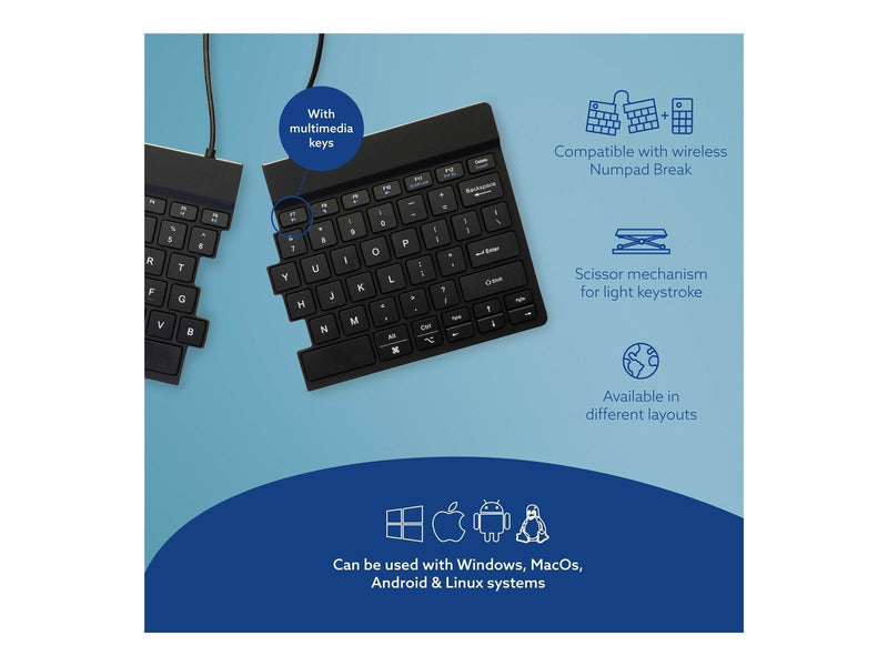 R-Go Tools R-Go Split Break - keyboard - with integrated break indicator - QWERTY - US - black - Tastatur - Englisch (US) - Schwarz