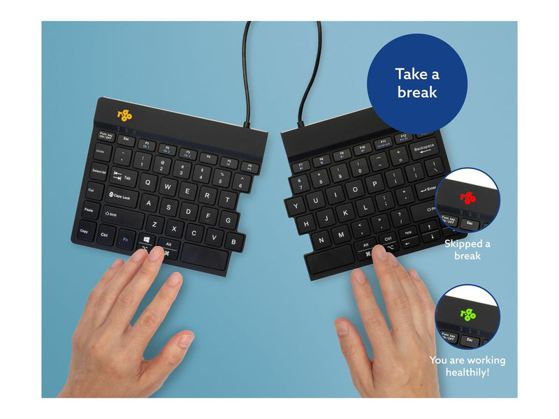 R-Go Tools R-Go Split Break - keyboard - with integrated break indicator - QWERTY - US - black - Tastatur - Englisch (US) - Schwarz