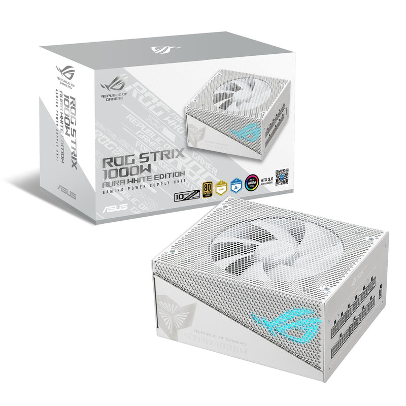 ASUS ROG Strix 1000G Aura White Edition vollmodulares Gaming Netzteil (1000 Watt, Aura Sync ARGB Beleuchtung, ATX 3.0 Ko