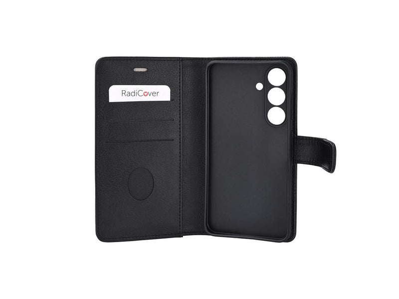 Radicover Phone Case Samsung S25 5G Flipcover Anti Radi RFID 3 Card Black PU