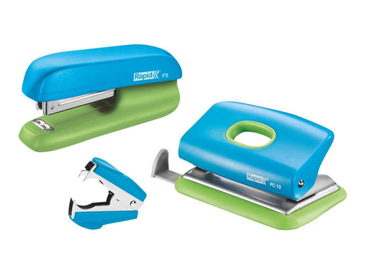 Rapid  Mini Heftgerät F5 und Locher Set Blau/Grün