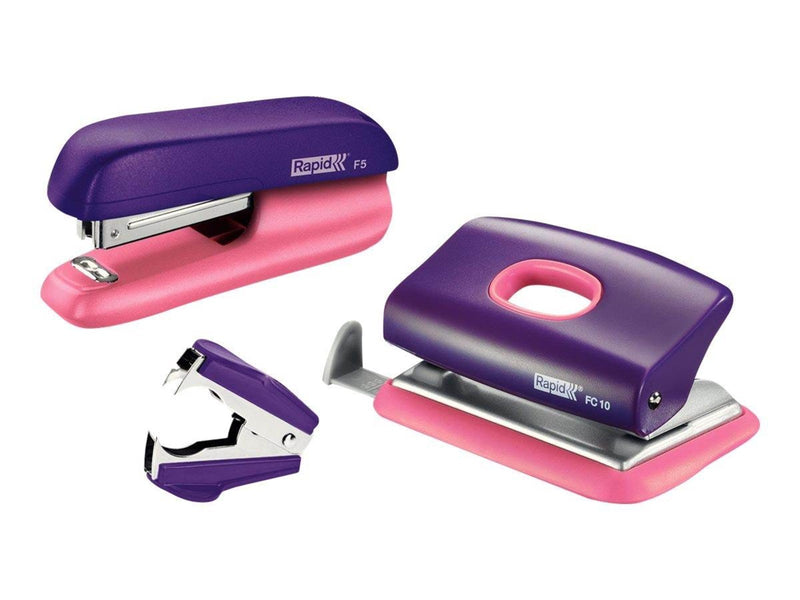 Rapid  Mini Heftgerät F5 und Locher Set Violett/Apricot