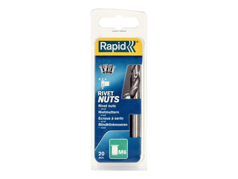 Rapid Rivet Nuts M6 20pcs + Drill Box