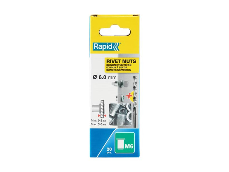 Rapid Rivet Nuts M6 20pcs + Drill Box