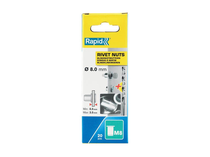 Rapid Rivet Nuts M8 20pcs + Drill Box