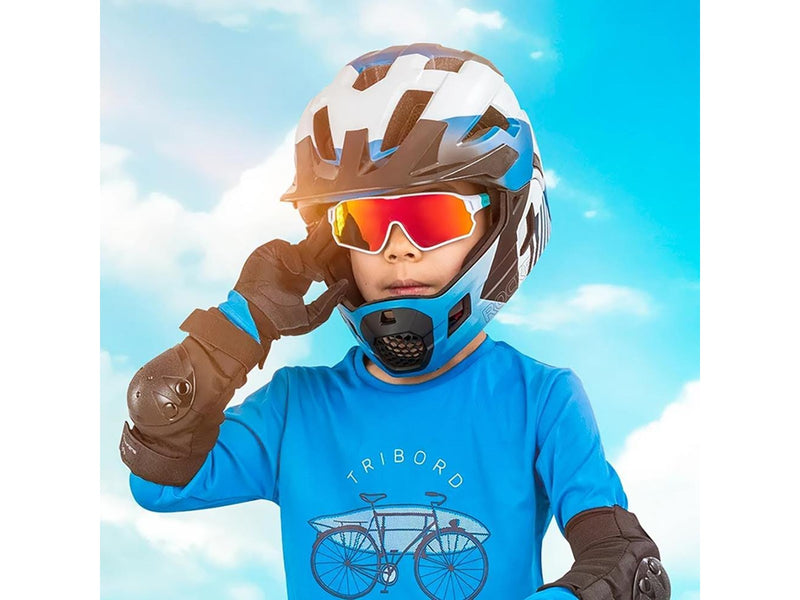 Rockbros 14110009003 polarized cycling glasses for children 8-14 years old - green and white