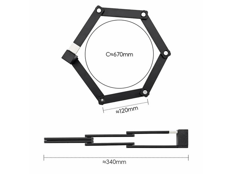 Rockbros 32140003001 foldable bicycle lock with key and handle 68cm - black