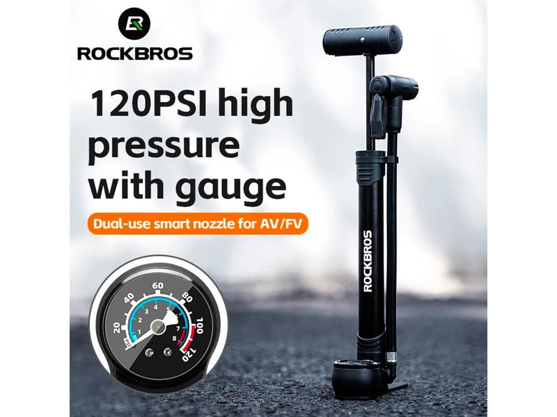 Rockbros 42310006001 bicycle pump with pressure gauge - black