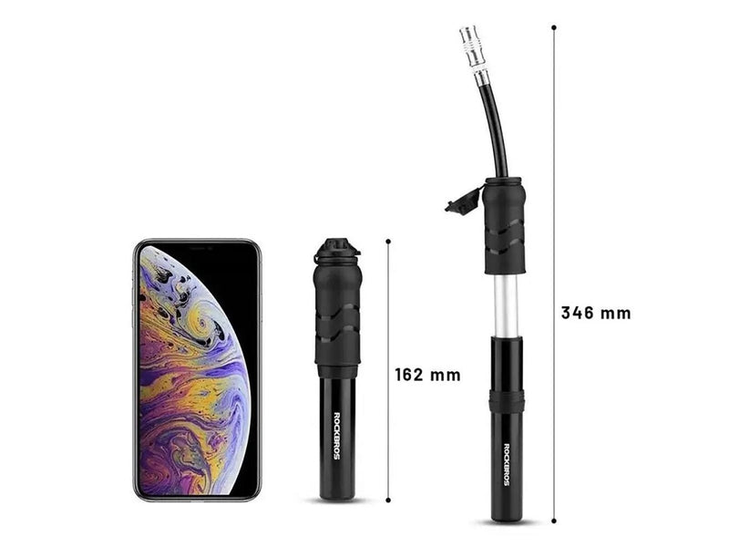 Rockbros 810PCS-HP Mini Hand Bicycle Pump with Presta & Schrader Hose - Black