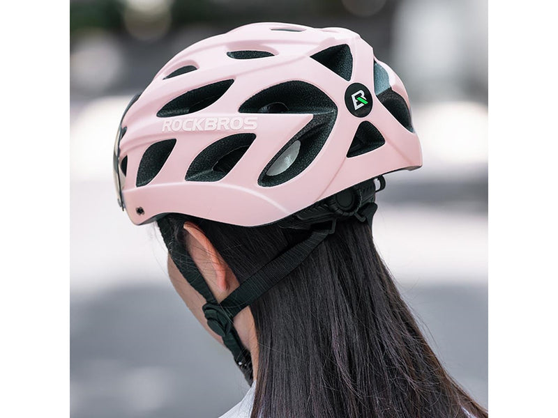 Rockbros Bike Helmet with Visor Detachable UV Goggles Detachable Visor Unisex - Pink