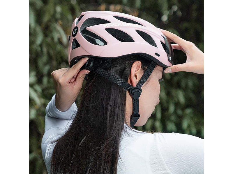 Rockbros Bike Helmet with Visor Detachable UV Goggles Detachable Visor Unisex - Pink