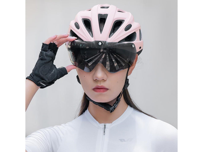 Rockbros Bike Helmet with Visor Detachable UV Goggles Detachable Visor Unisex - Pink