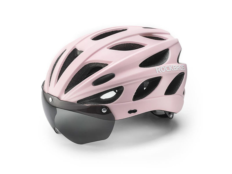 Rockbros Bike Helmet with Visor Detachable UV Goggles Detachable Visor Unisex - Pink