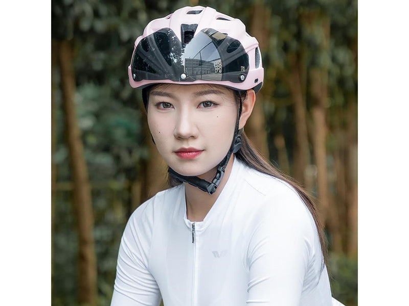 Rockbros Bike Helmet with Visor Detachable UV Goggles Detachable Visor Unisex - Pink