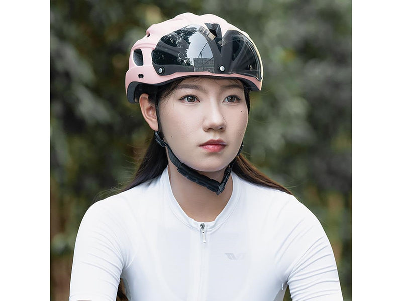 Rockbros Bike Helmet with Visor Detachable UV Goggles Detachable Visor Unisex - Pink
