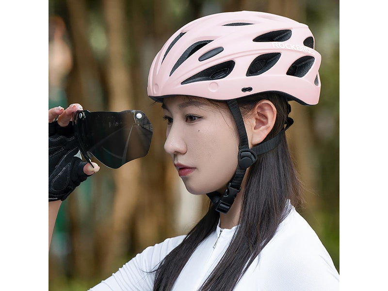 Rockbros Bike Helmet with Visor Detachable UV Goggles Detachable Visor Unisex - Pink