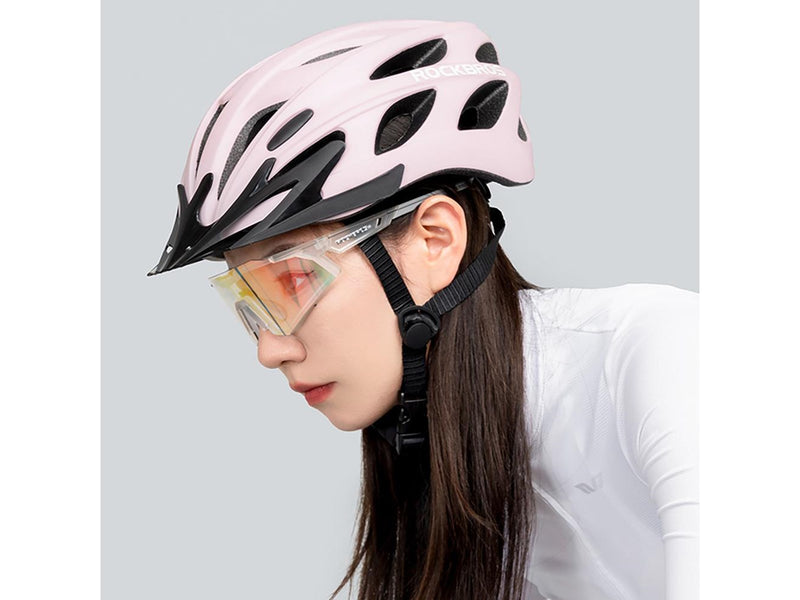 Rockbros Bike Helmet with Visor Detachable UV Goggles Detachable Visor Unisex - Pink