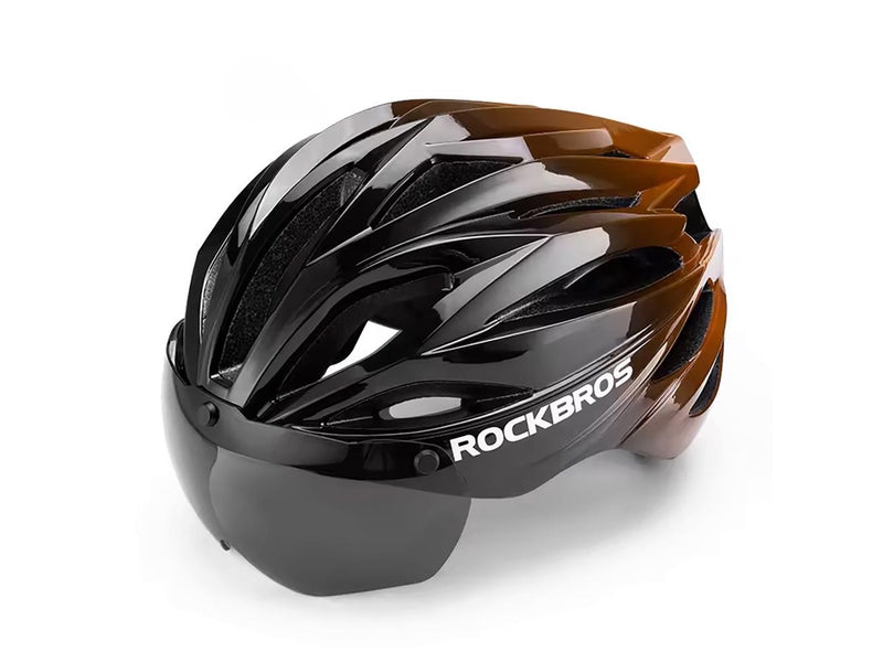 Rockbros Bike Helmet with Visor Detachable UV Protective Goggles Unisex - Black/Brown