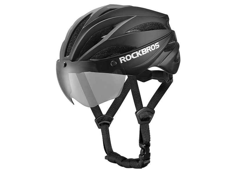 Rockbros Bike Helmet with Visor Detachable UV Protective Goggles Unisex - Black/Brown