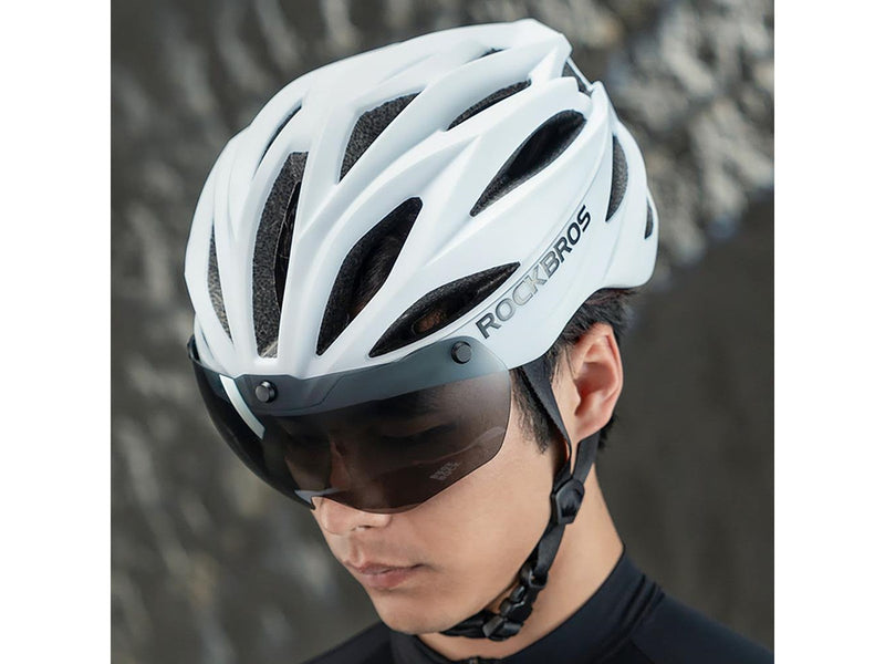 Rockbros Bike Helmet with Visor Detachable UV Protective Goggles Unisex - Black/Brown